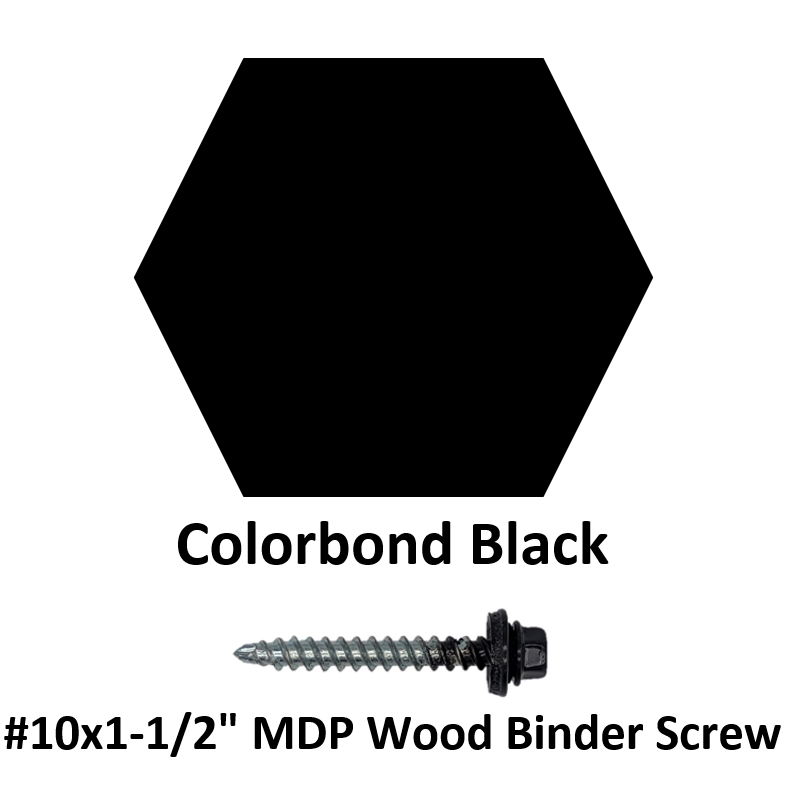 #10x1-1/2" MDP Wood Binder Screw  Colorbond Black