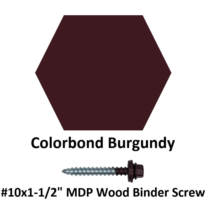 #10x1-1/2" MDP Wood Binder Screw  Colorbond Burgundy