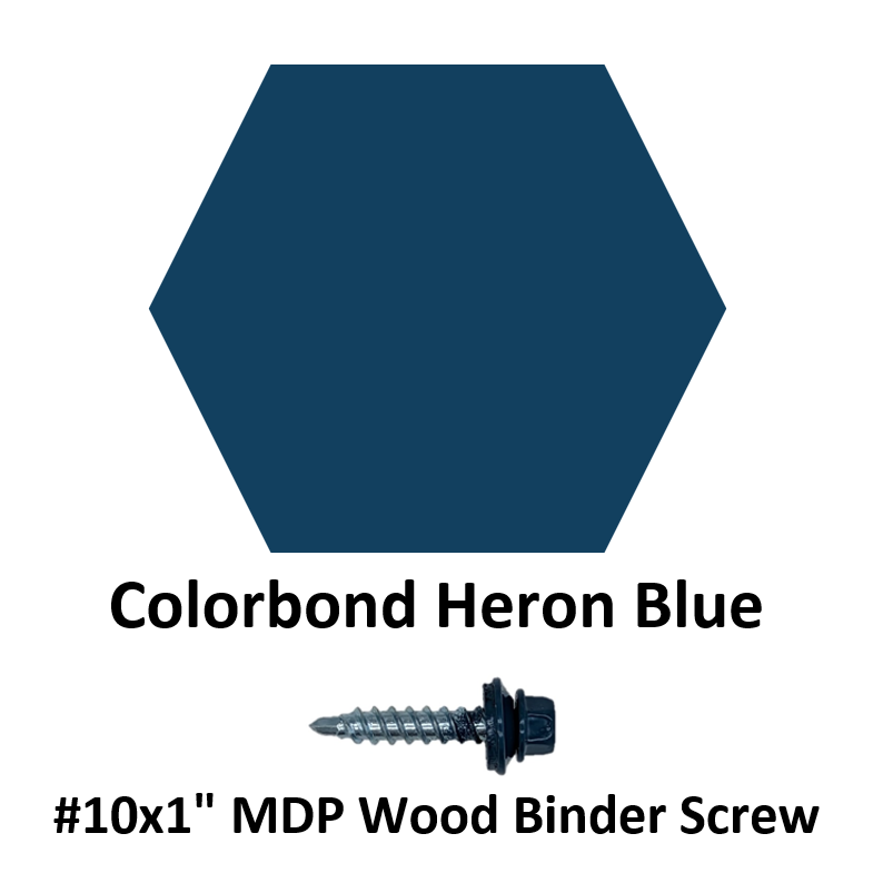 #10x1" MDP Wood Binder Screw  Colorbond Heron Blue