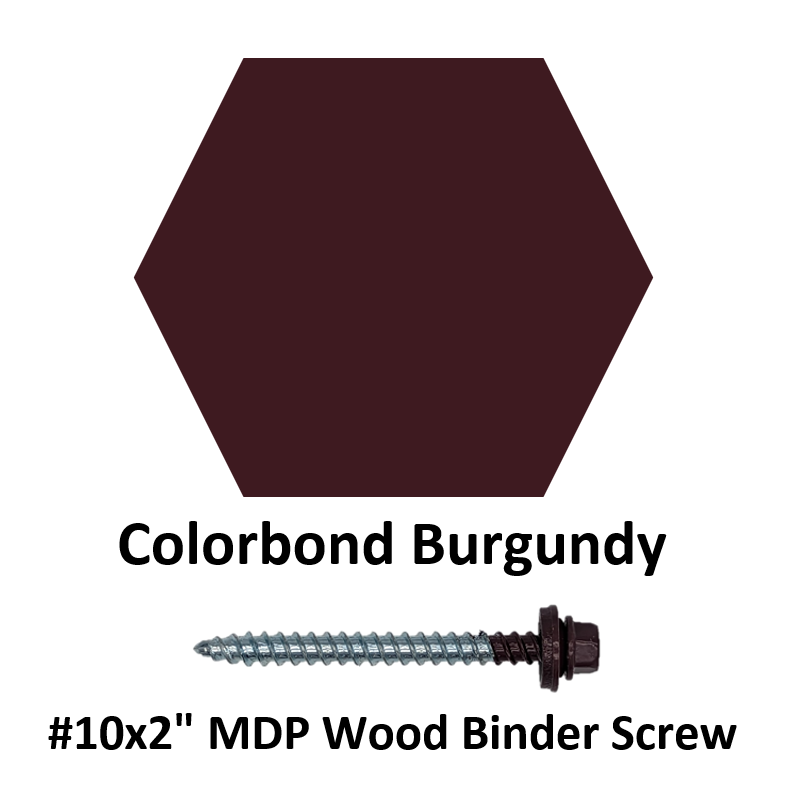 #10x2" MDP Wood Binder Screw  Colorbond Burgundy