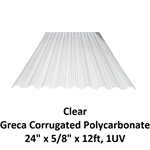 Greca Corrugated Polycarbonate 24^ x 5/8^ x 12ft, 1UV  Clear