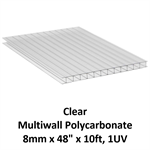 Multiwall Polycarbonate 8mm x 48^ x 10ft, 1UV  Clear