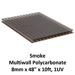 Multiwall Polycarbonate 8mm x 48^ x 10ft, 1UV  Smoke