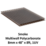 Multiwall Polycarbonate 8mm x 48^ x 8ft, 1UV  Smoke