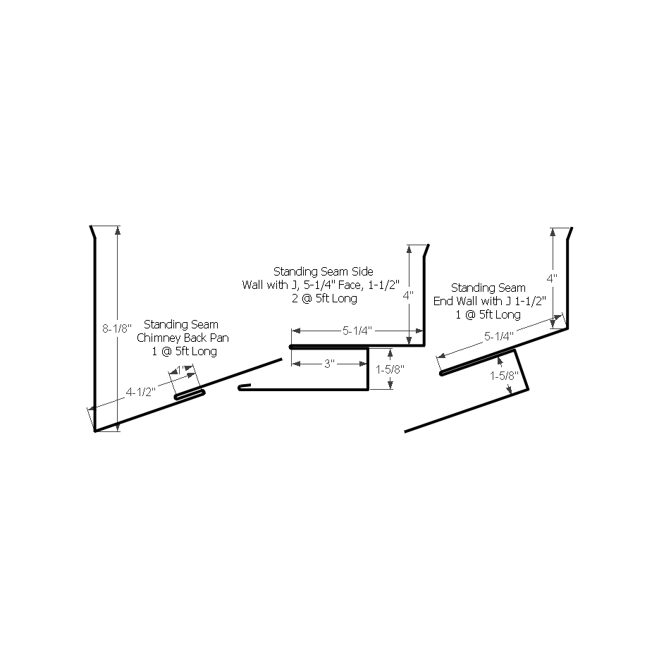 Standing Seam Chimney Kit with J, 5-1/4" Face, 1-1/2"  Charcoal