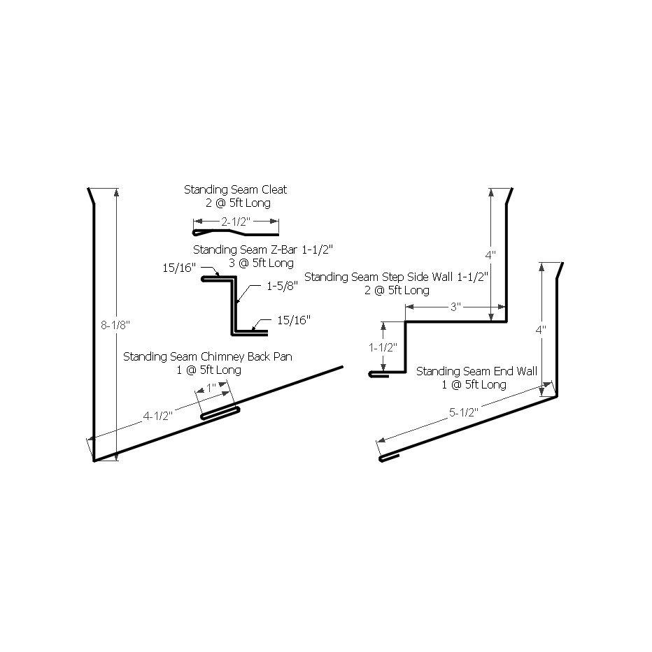 Standing Seam Chimney Kit with Step 1-1/2"  Charcoal