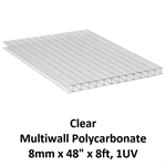 Multiwall Polycarbonate 8mm x 48^ x 8ft, 1UV  Clear